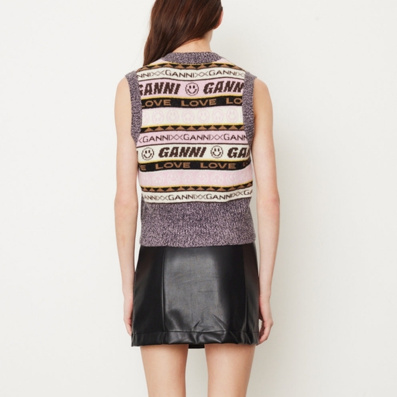 Ganni 23SS Multicolor Graphic Wool Knit Vest Size S - Picture 4 of 10